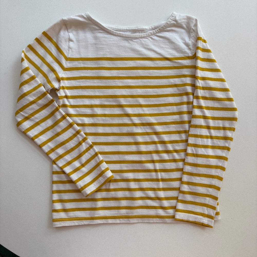 White and Yellow Striped Long Sleeve Tee